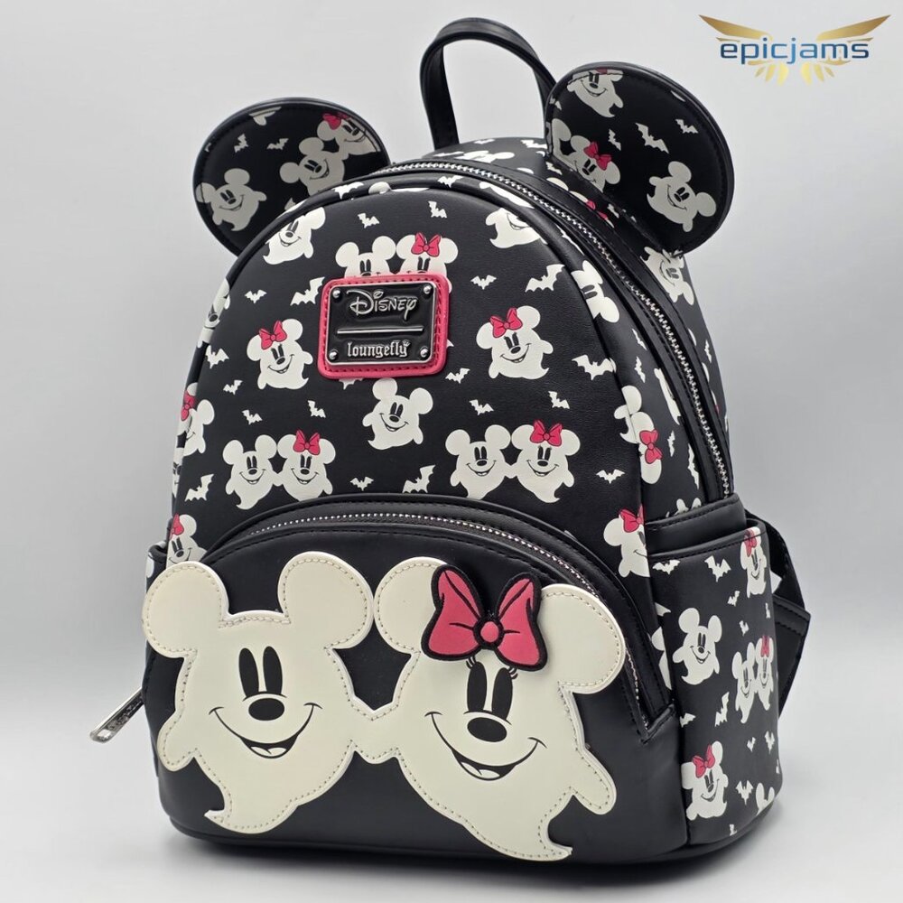 Loungefly Disney Mickey & Minnie Mouse Ghostly Glow-in-the-Dark Mini Backpack Se - Picture 4 of 9